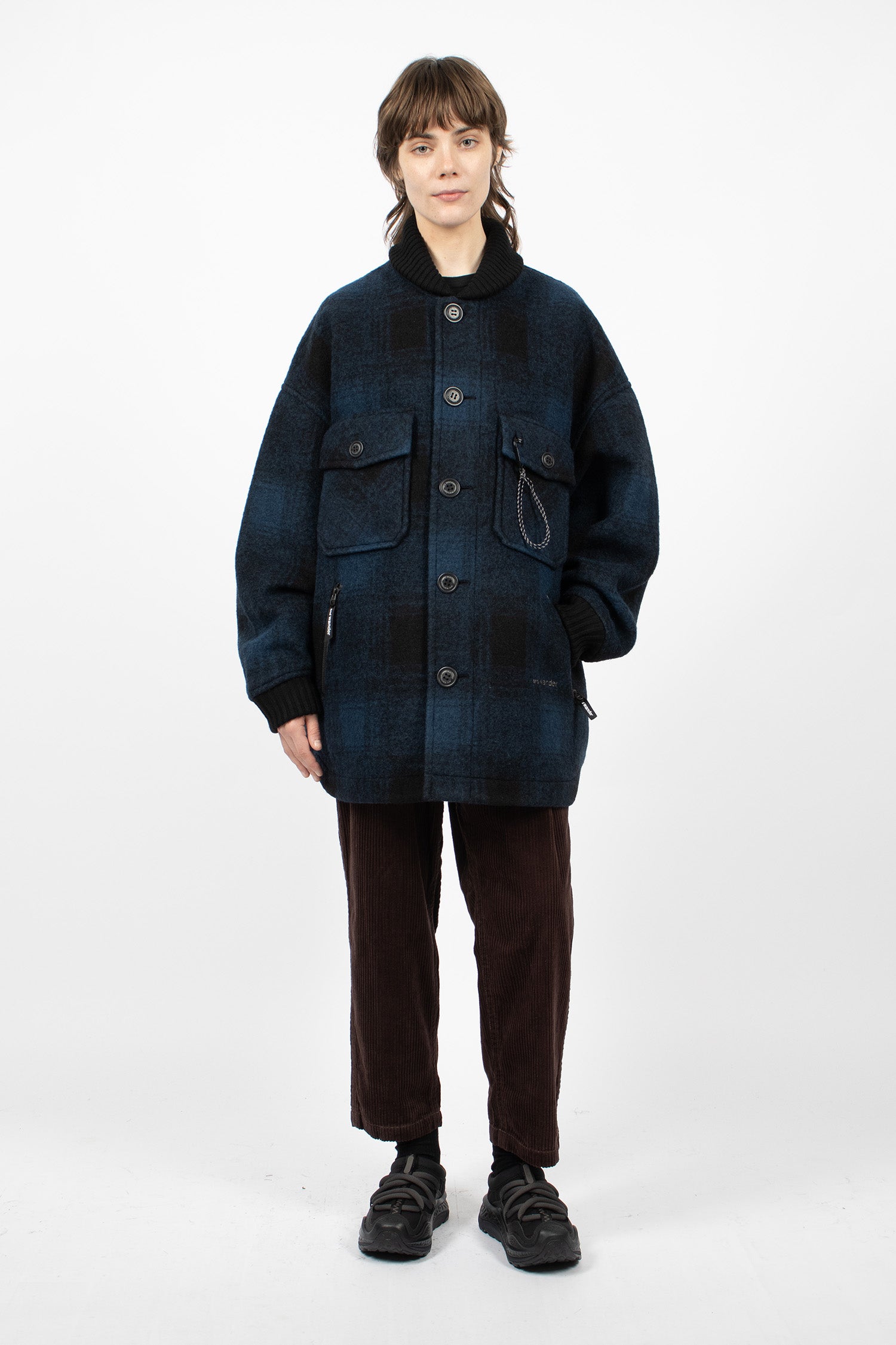 Wool Shaggy Long Jacket Navy
