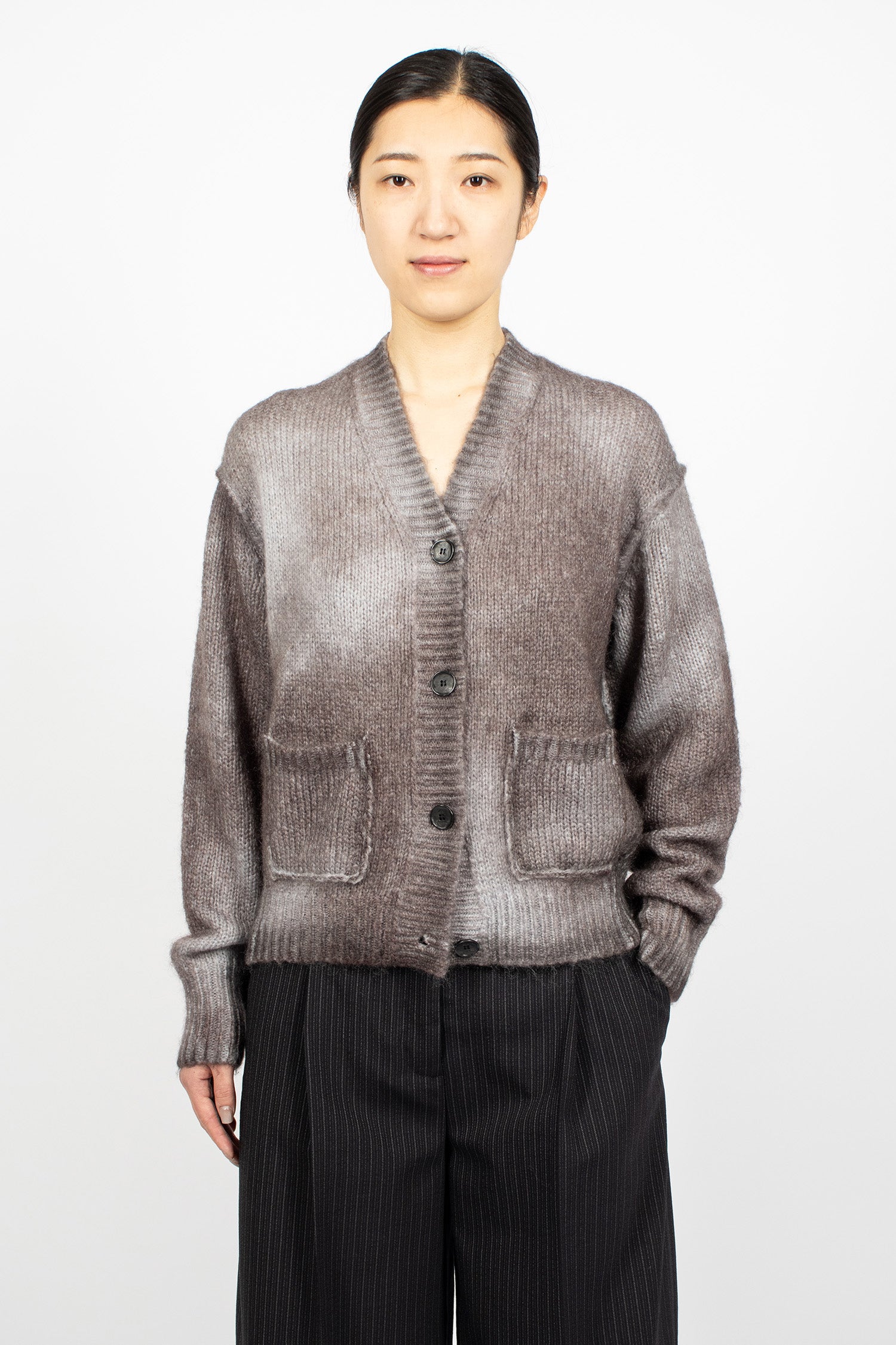 Sprayed Mohair Cardigan Anthracite Grey