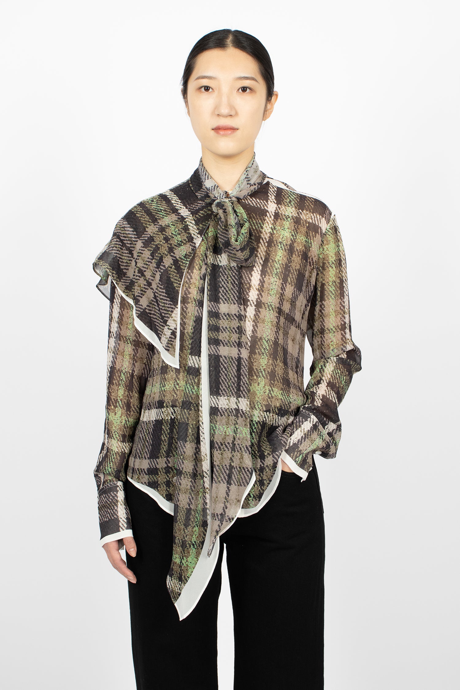 Printed Silk Blouse Green/Grey