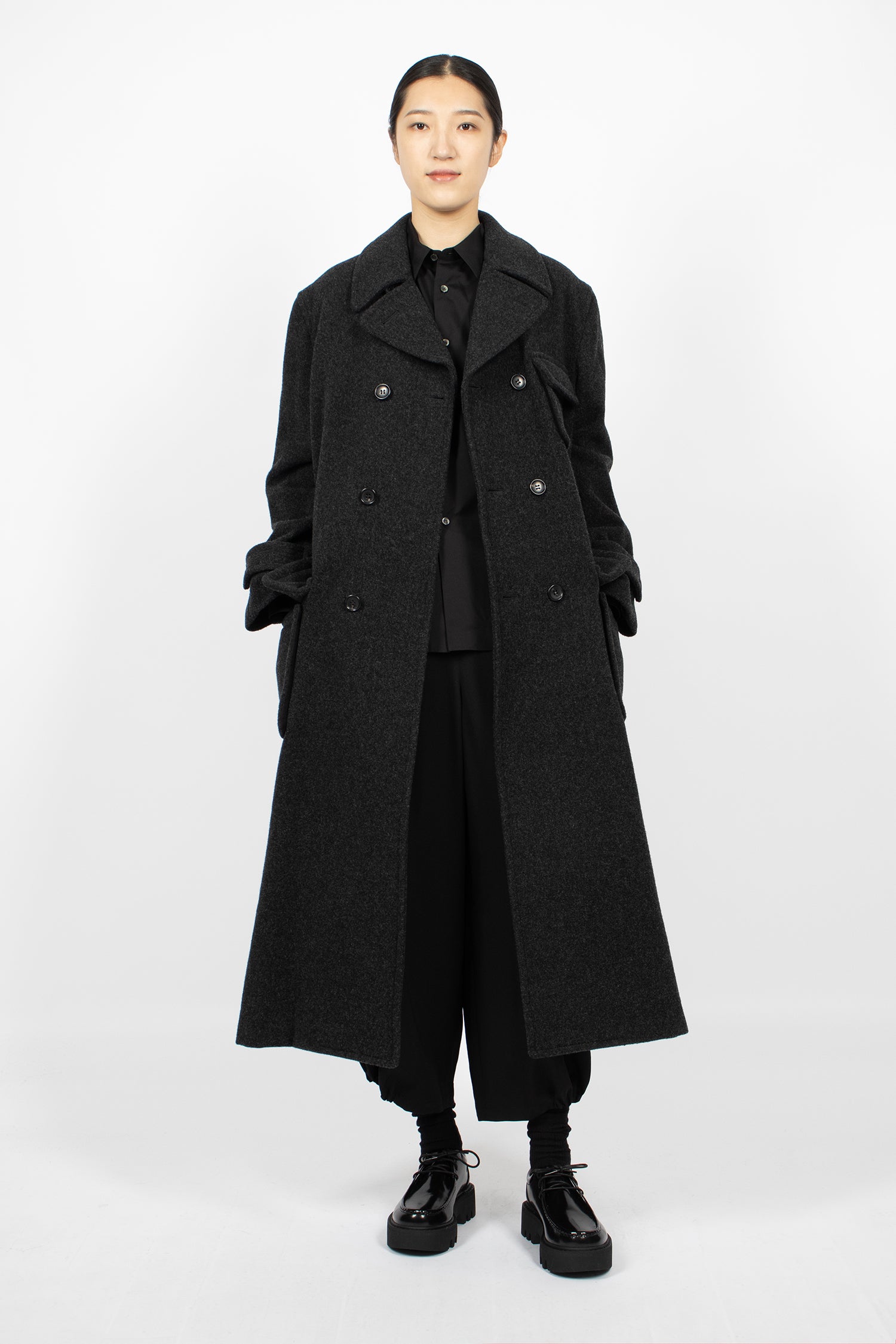 Padded Pocket Double-Breasted Coat Charcoal
