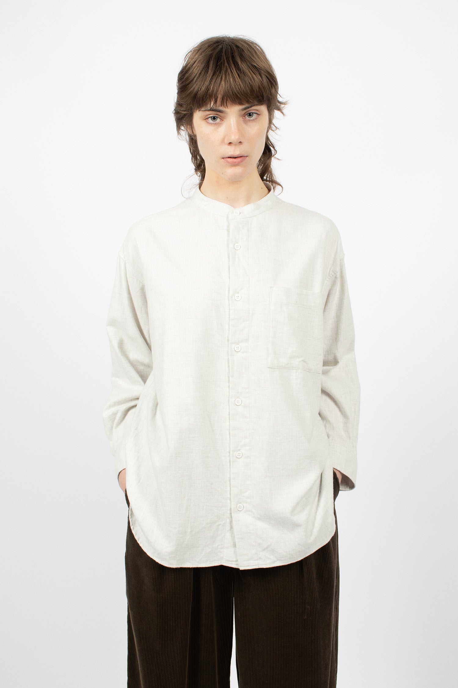 Band Collar Back Gathered Shirt Cloud