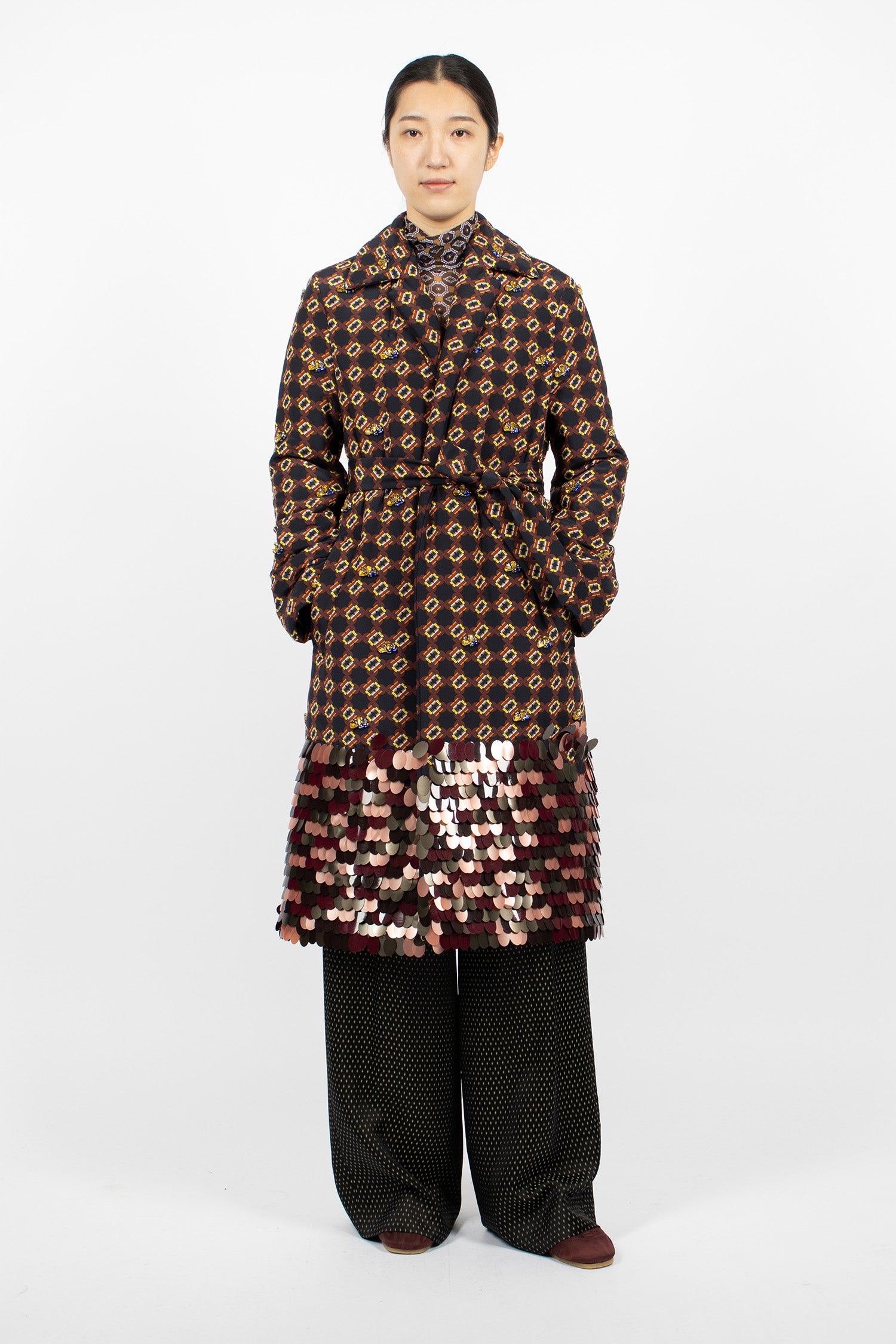 Embellished Padded Coat Navy