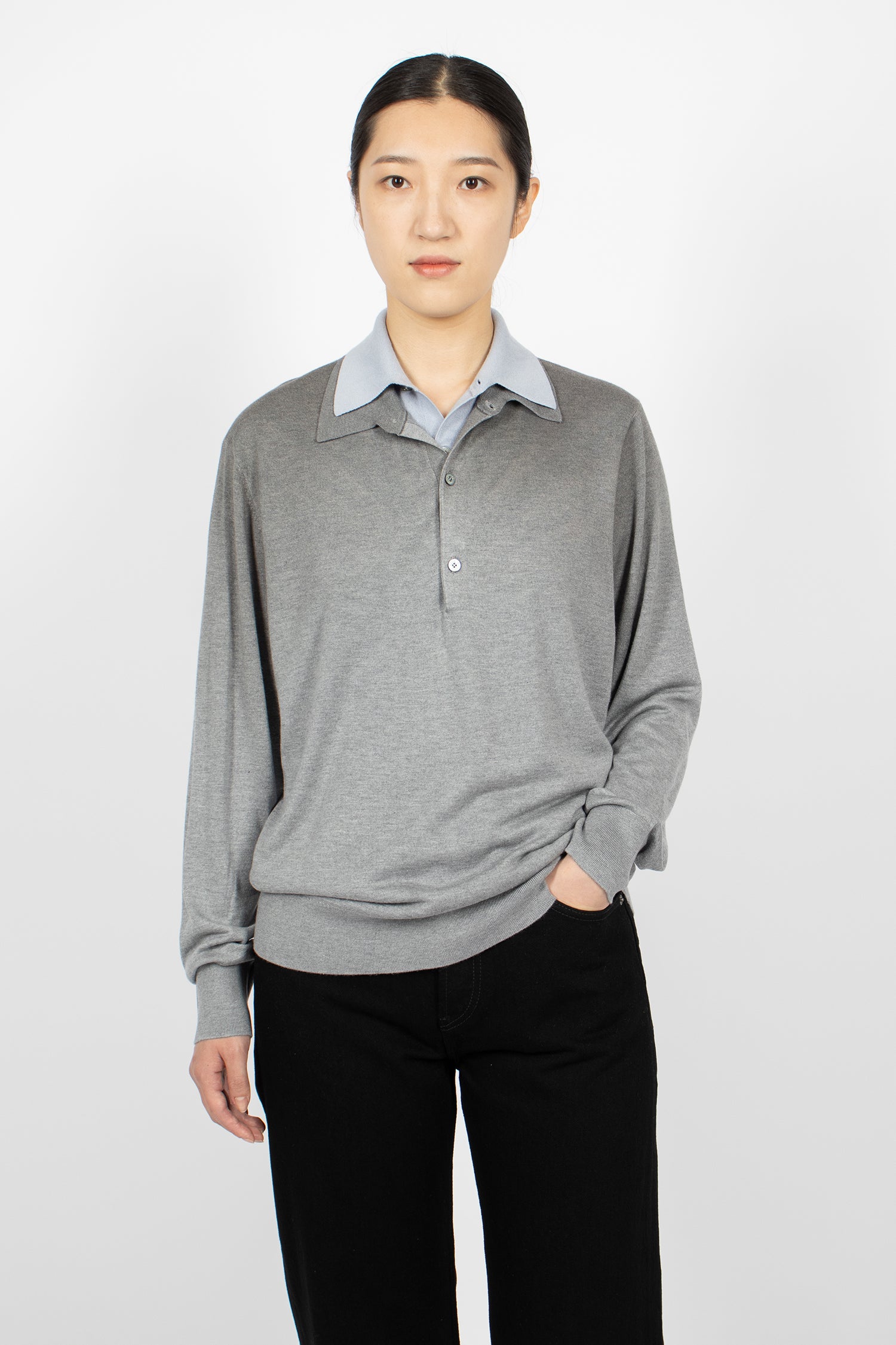 Layered Silk Jumper Sky Blue/Light Grey Melange