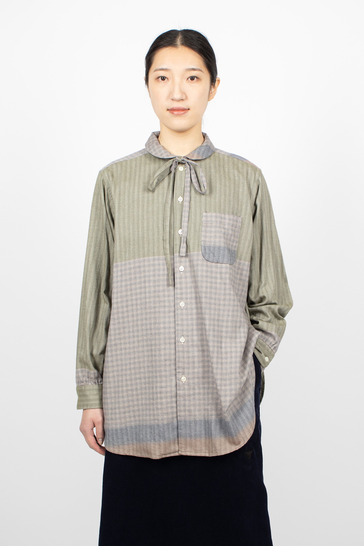 Rounded Collar Shirt Smoky Horizontal Stripe