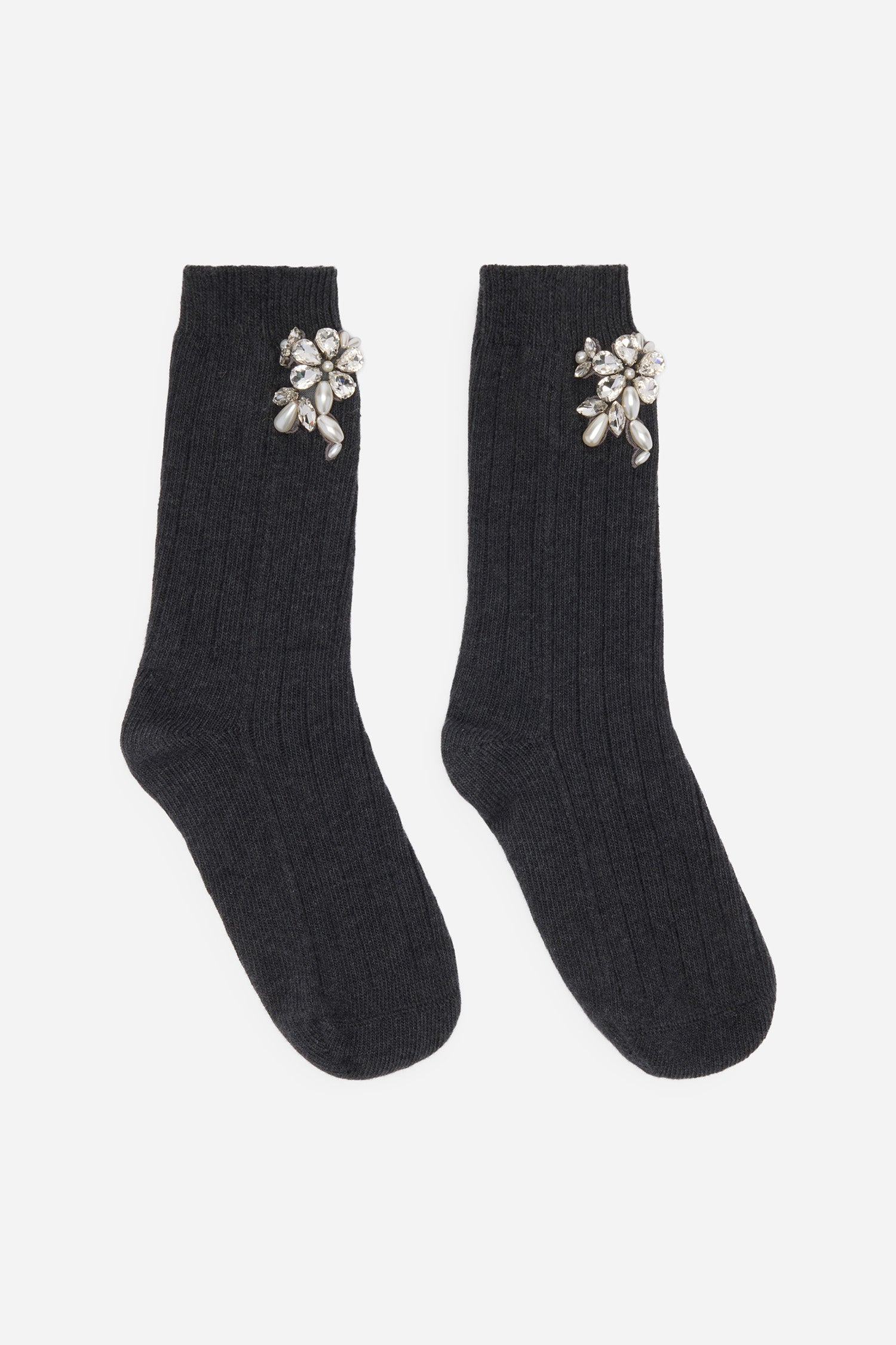 Embellished Ankle Socks Charcoal/Pearl