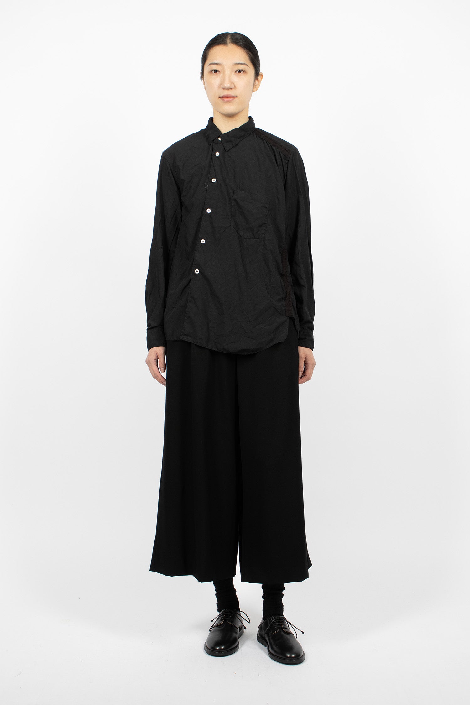 Wide Pull-On Wool Pants Black